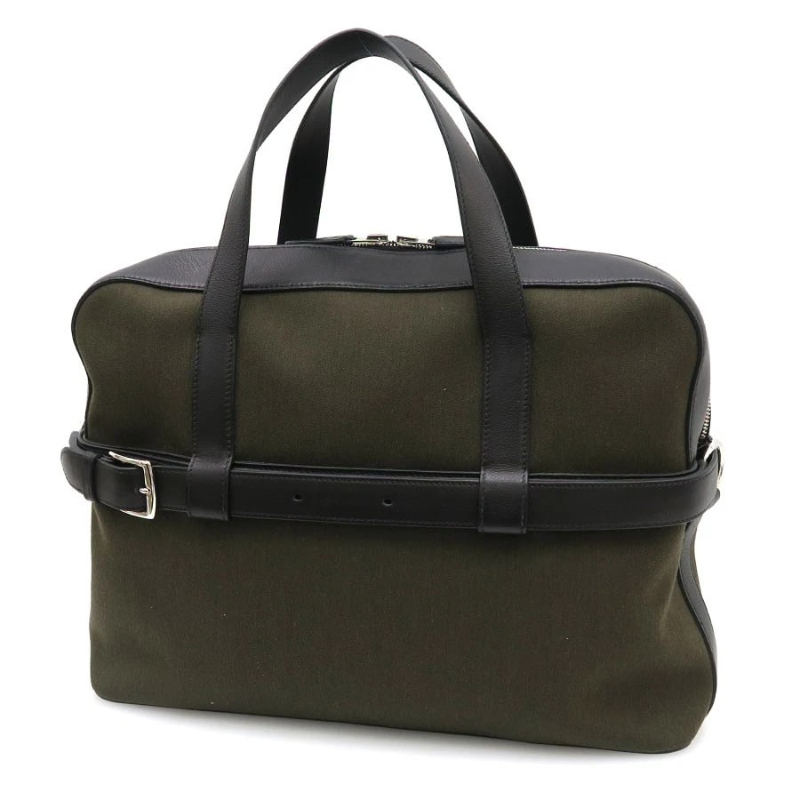 HERMÈS ETRIVERT DOCK BRIEFCASE BLACK KHAKI CANVAS LEATHER SILVER: Hermès Etrivert Dock Briefcase Black Khaki Canvas Leather Silver Brand: Hermes Type: Handbag Material: Canvas x Leather Color: Black x Khaki Size: W:41cm×H:30.5cm×D:10cm Accessories: None