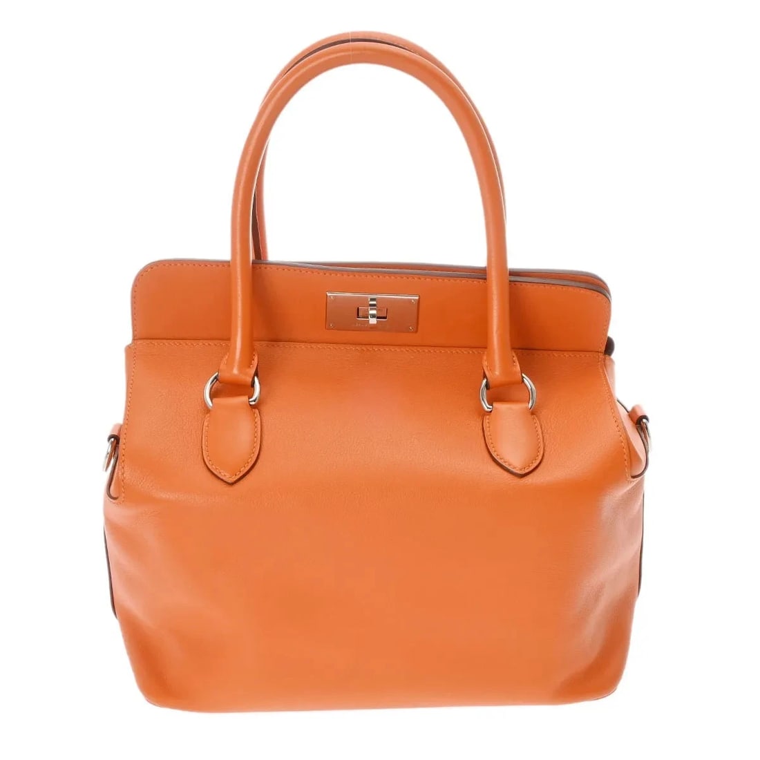 HERMES WAY HANDBAG SWIFT LEATHER SILVER, ORANGE: Hermes WAY Handbag Swift Leather Silver, Orange Brand: Hermes Type: Handbag Material: Swift Leather Color: Silver, Orange Size: W 26cm / H 28cm / D 18cm Accessories: None Accessories Notic