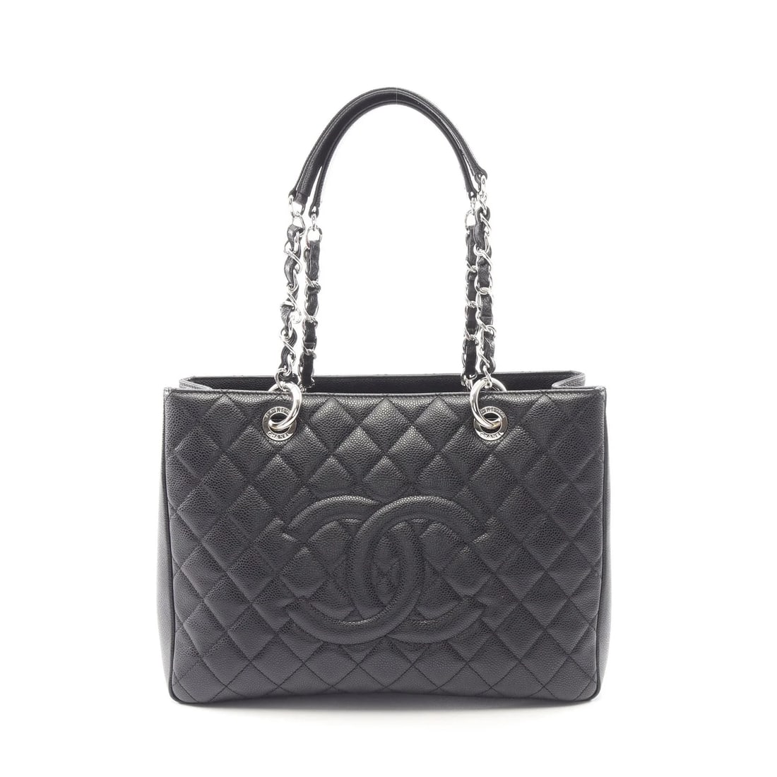 CHANEL MATELASSE GST TOTE BAG BLACK LEATHER: Chanel Matelasse GST Tote Bag Black Leather Brand: Chanel Type: Tote Bag Material: Leather Color: Black Size: W34cm x H24.5cm x D13cm Accessories: None Accessories Notice: When purchasing
