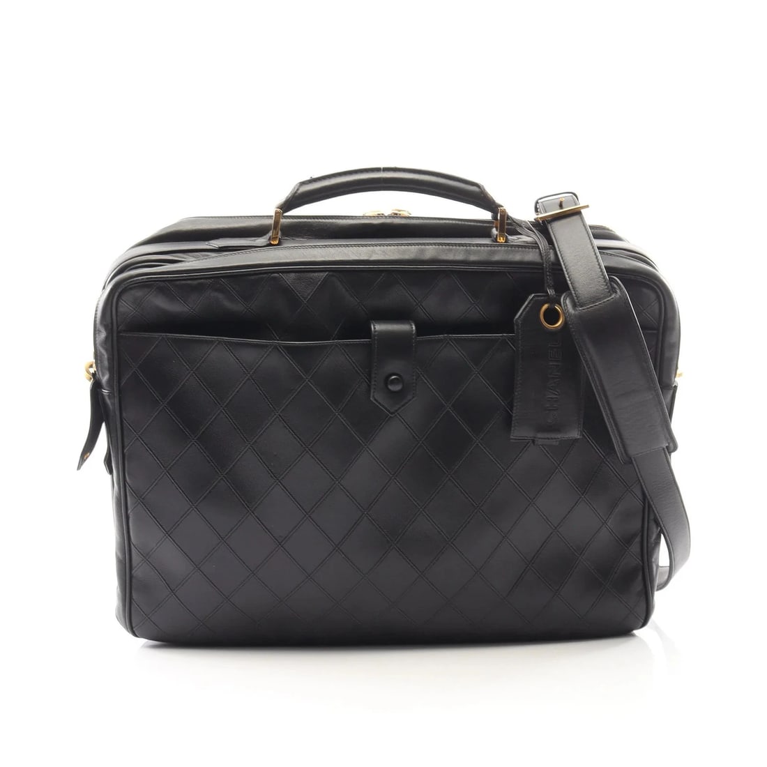 CHANEL 2WAY BUSINESS BAG BLACK LAMBSKIN LEATHER: Chanel 2WAY Business Bag Black Lambskin Leather Brand: Chanel Type: Business Bag Material: Lambskin Leather Color: Black Size: W44cm x H34cm x D5/10cm Accessories: None Accessories Notice:
