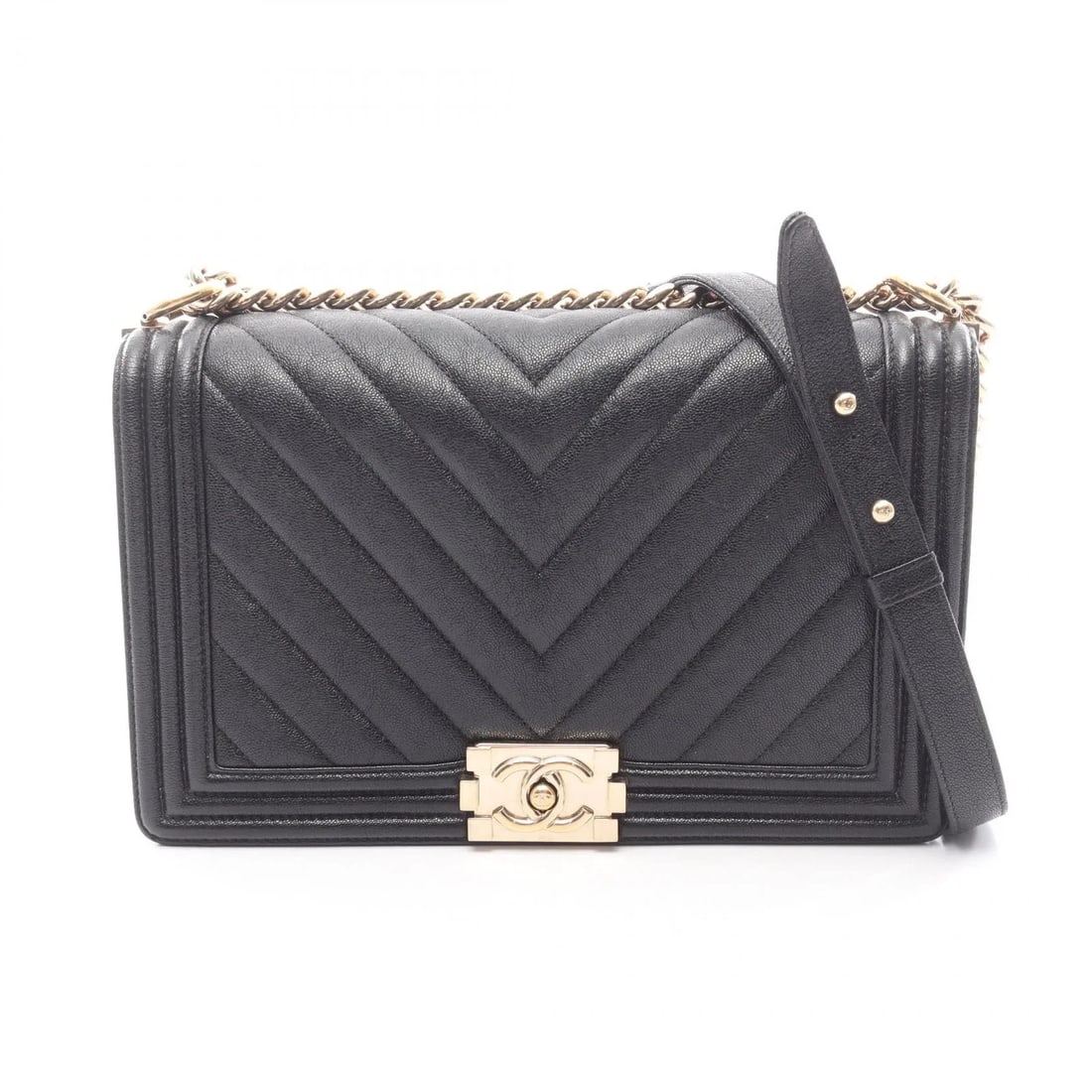 CHANEL BOY CHANEL CHEVRON SHOULDER BAG BLACK LEATHER: Chanel Boy Chanel Chevron Shoulder Bag Black Leather Brand: Chanel Type: Shoulder Bag Material: Leather Color: Black Size: W28cm x H18cm x D7cm Accessories: None Accessories Notice: When p