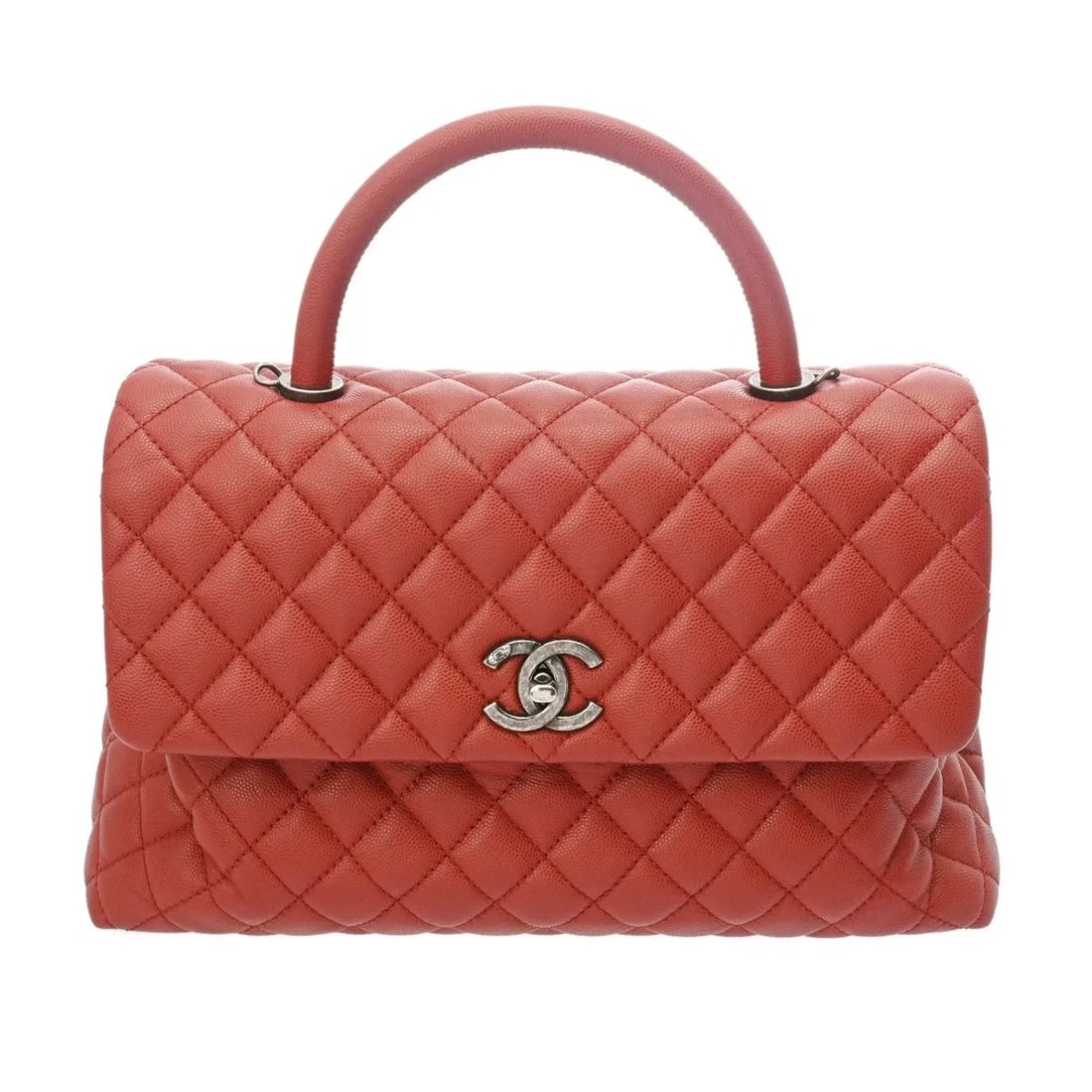 CHANEL COCO HANDLE SHOULDER BAG GRAINED LEATHER RED: Chanel Coco Handle Shoulder Bag Grained Leather Red Brand: Chanel Type: Shoulder Bag Material: Grained Leather Color: Silver, Red Size: W 28cm / H 17cm / D 11cm Accessories: None Accessori