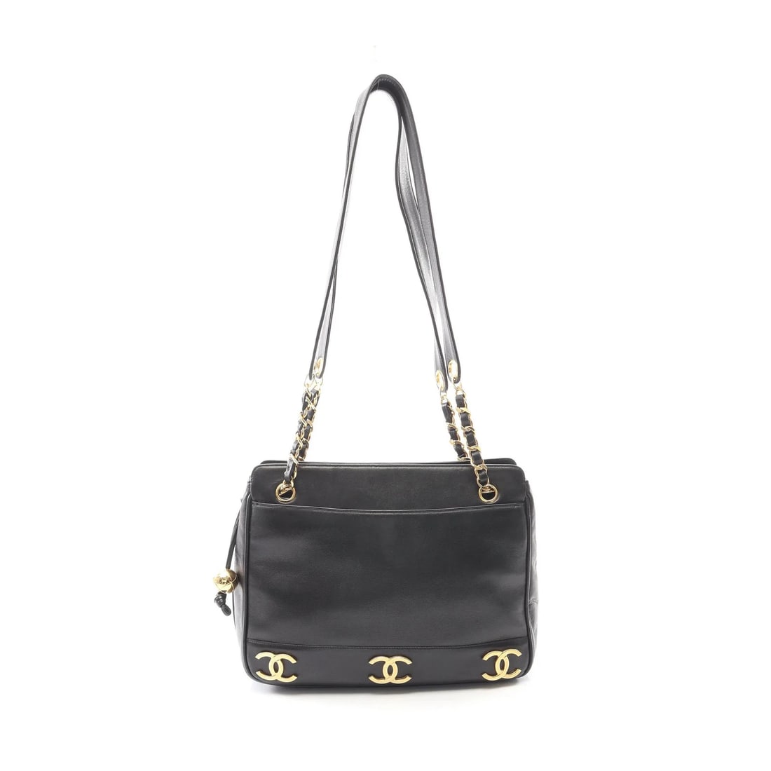 CHANEL COCO MARK TOTE BAG BLACK LAMBSKIN LEATHER: Chanel Coco Mark Tote Bag Black Lambskin Leather Brand: Chanel Type: Tote Bag Material: Lambskin Leather Color: Black Size: W30cm x H25cm x D8cm Accessories: None Accessories Notice: When