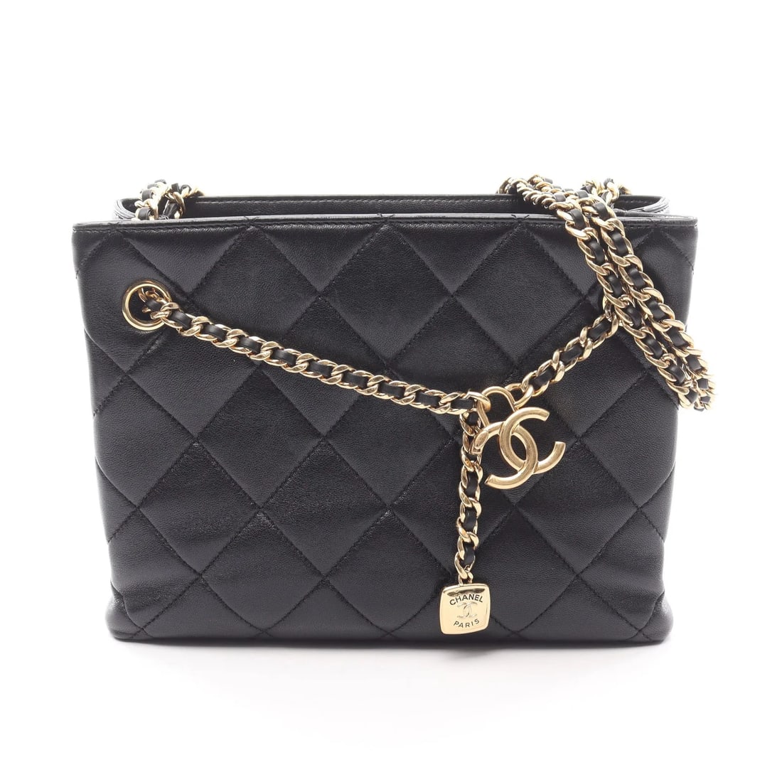 CHANEL MATELASSE SHOULDER BAG BLACK LAMBSKIN LEATHER: Chanel Matelasse Shoulder Bag Black Lambskin Leather Brand: Chanel Type: Shoulder Bag Material: Lambskin Leather Color: Black Size: W24cm x H19cm x D7cm Accessories: None Accessories Notic