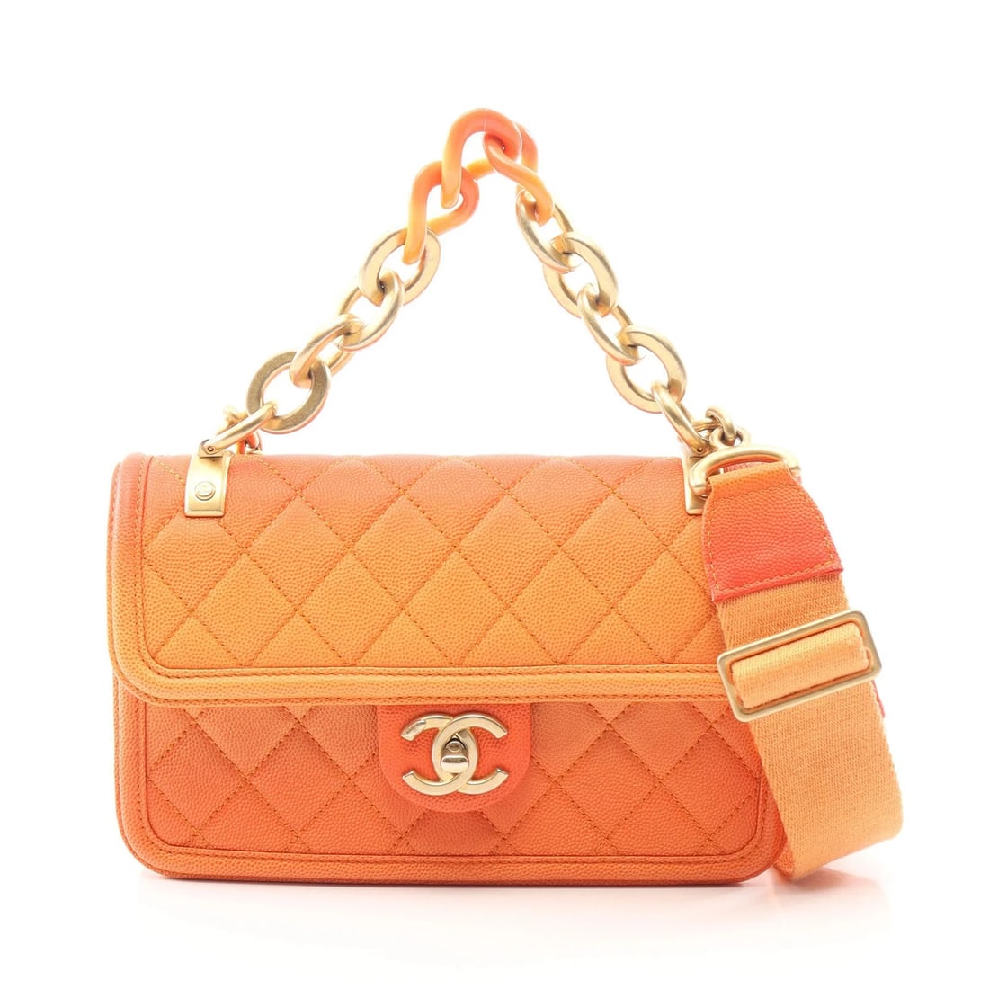 CHANEL MATELASSE 2WAY SHOULDER BAG ORANGE LEATHER (1 of 4)