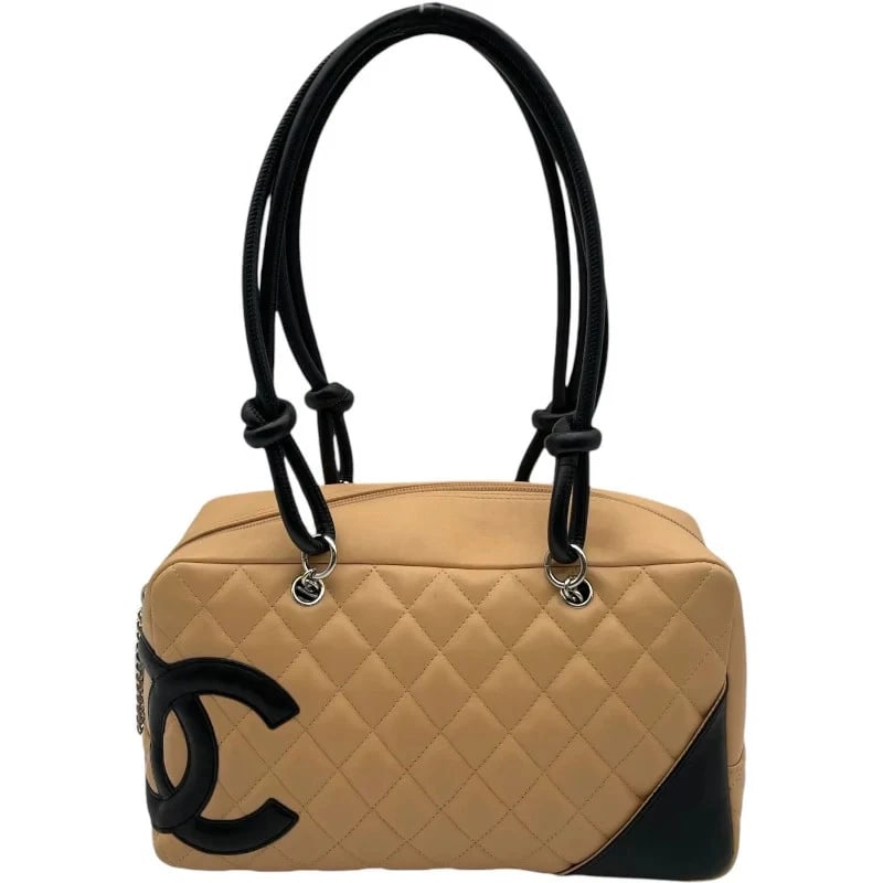 CHANEL CAMBON LINE BOWLING BEIGE / BLACK SHOULDER BAG: CHANEL Cambon Line Bowling Beige / Black Shoulder Bag Brand: Chanel Type: Shoulder Bag Material: none Color: Beige / Black Size: W27cm x H15cm x D9.5cm Accessories: None Accessories Notice