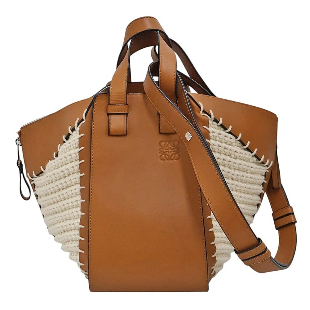 LOEWE HAMMOCK SMALL SHOULDER BAG: Loewe Hammock Small Shoulder Bag Brand: LOEWE Type: Handbag Material: Leather x Canvas Color: Brown/Ivory Size: W12cm x H33cm x D23cm Accessories: None Accessories Notice: When purchasing
