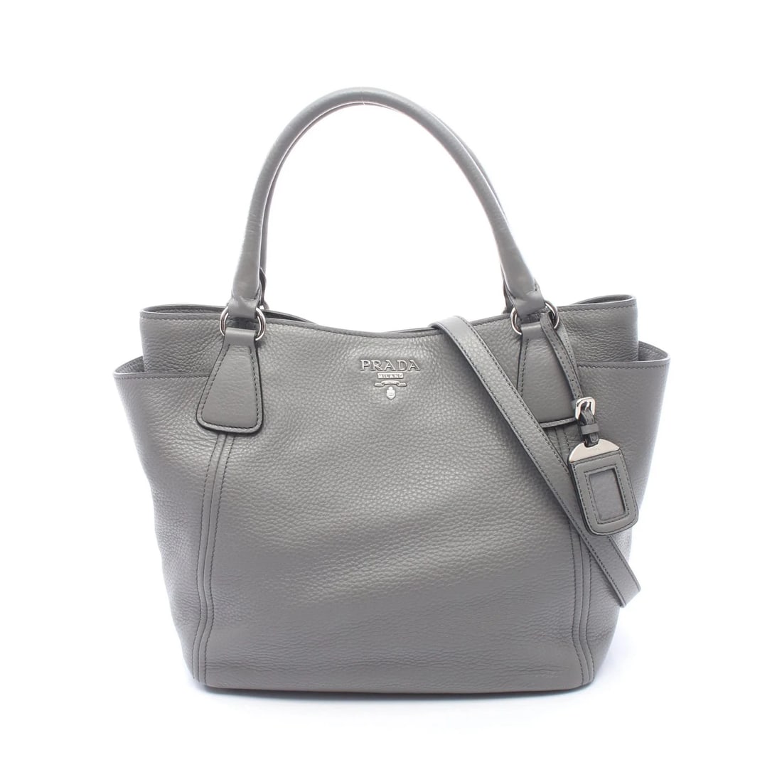 PRADA 2WAY TOTE BAG GRAY LEATHER: Prada 2WAY Tote Bag Gray Leather Brand: Prada Type: Tote Bag Material: Leather Color: Gray Size: W30.5cm x H28cm x D15cm Accessories: None Accessories Notice: When purchasing pre-owned goo