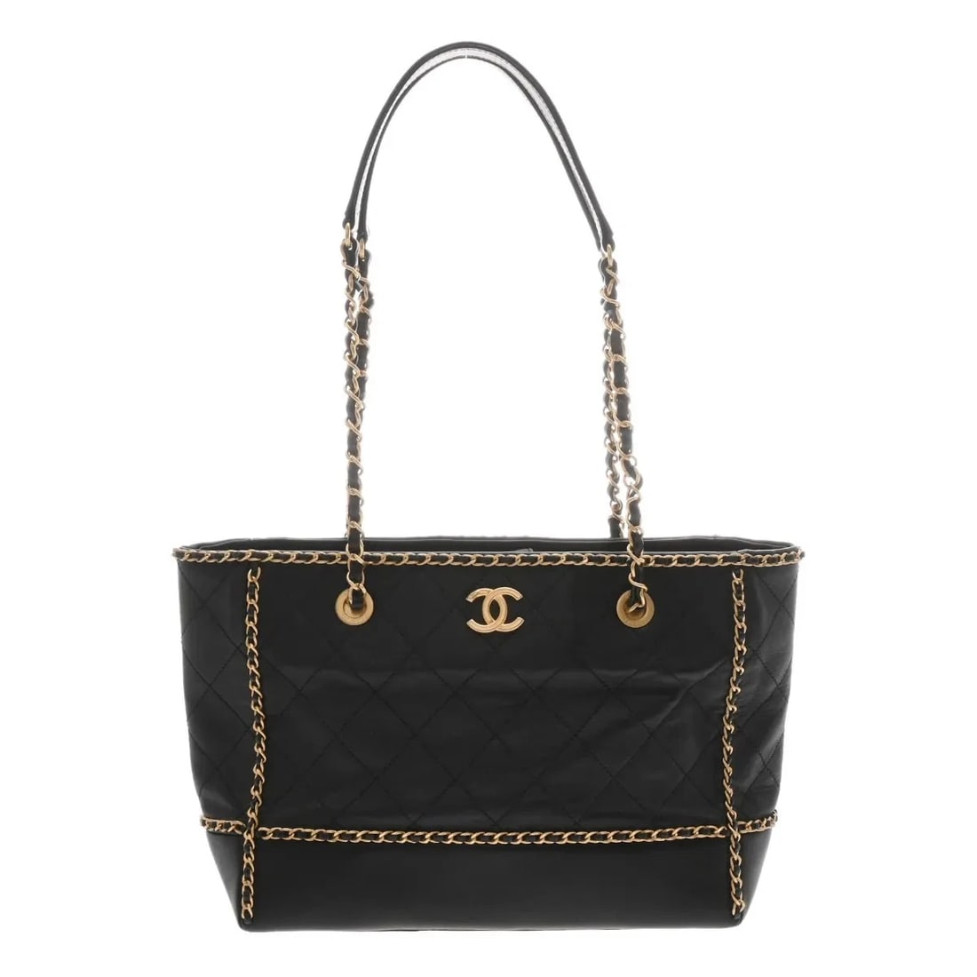 CHANEL HANDBAG TOTE BAG CALFSKIN BLACK, GOLD (1 of 6)