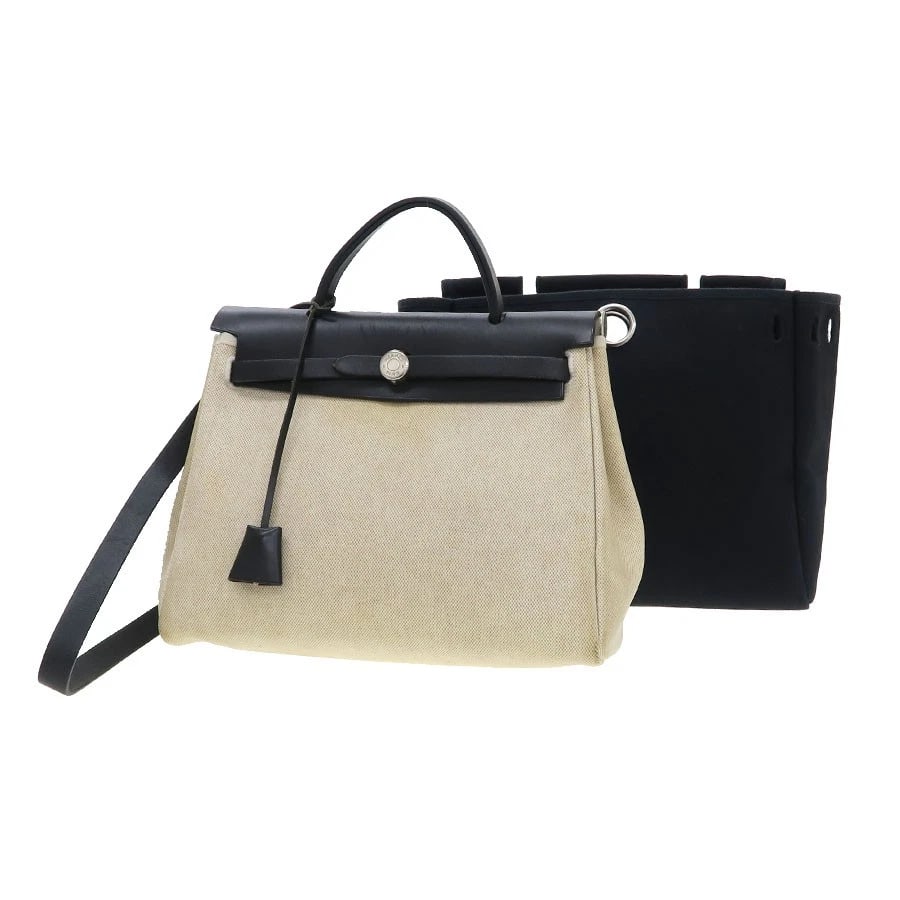 HERMÈS AILE BAG PM BEIGE BLACK SILVER HARDWARE (1 of 7)