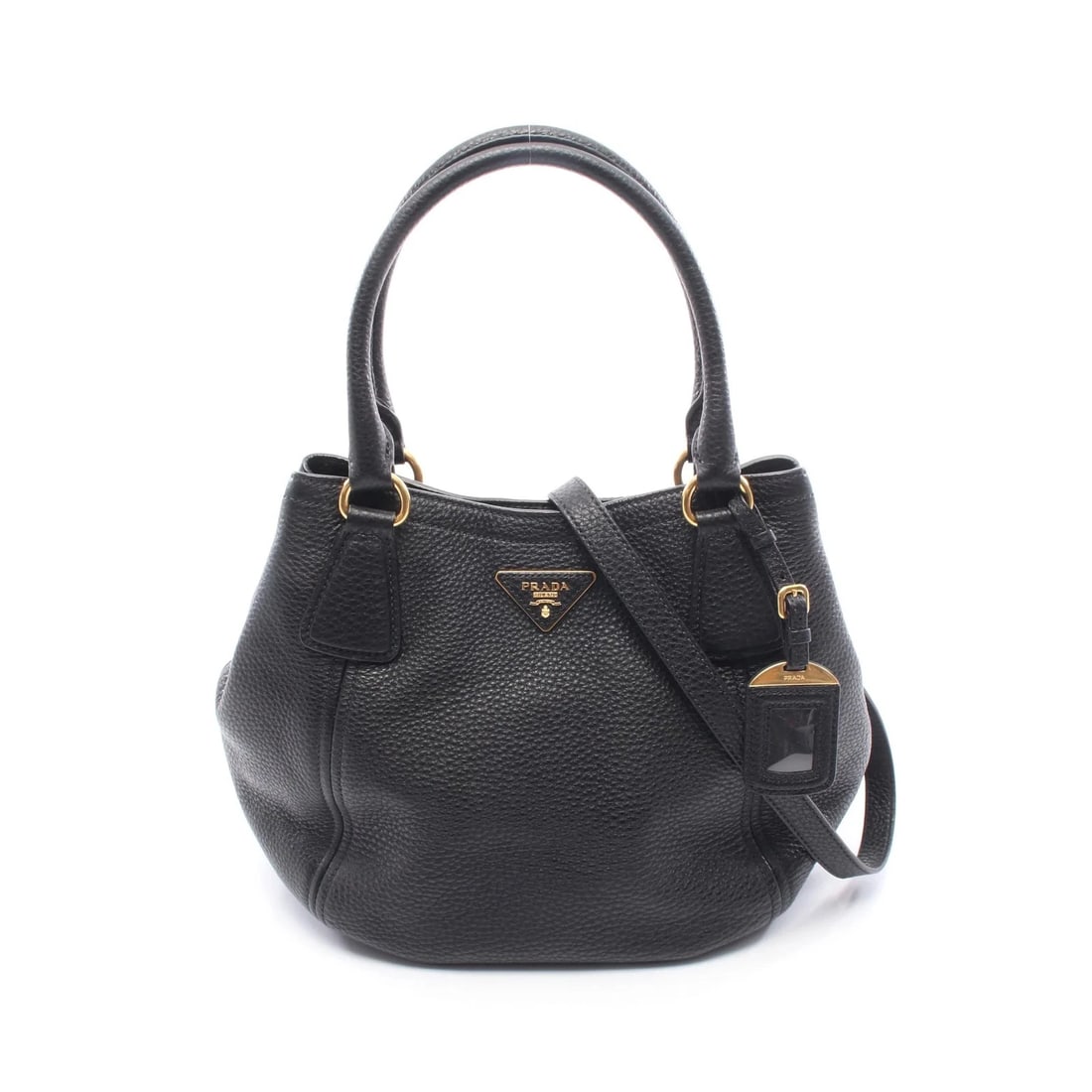 PRADA 2WAY HANDBAG BLACK LEATHER: Prada 2WAY Handbag Black Leather Brand: Prada Type: Handbag Material: Leather Color: Black Size: W24.5cm x H24cm x D12cm Accessories: None Accessories Notice: When purchasing pre-owned goo