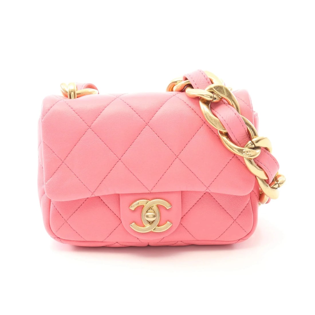 CHANEL MATELASSE SHOULDER BAG PINK LAMBSKIN LEATHER: Chanel Matelasse Shoulder Bag Pink Lambskin Leather Brand: Chanel Type: Shoulder Bag Material: Lambskin Leather Color: Pink Size: W17cm x H12cm x D4.5cm Accessories: None Accessories Notic