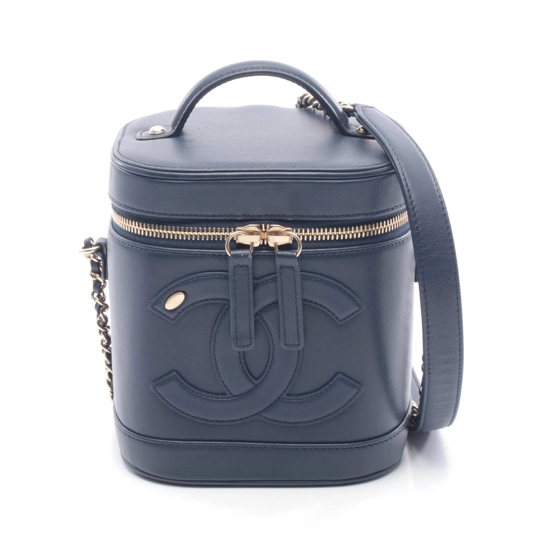 CHANEL COCO MARK HANDBAG NAVY LAMBSKIN LEATHER: Chanel Coco Mark Handbag Navy Lambskin Leather Brand: Chanel Type: Handbag Material: Lambskin Leather Color: Navy Size: W14cm x H16cm x D11.5cm Accessories: None Accessories Notice: When p