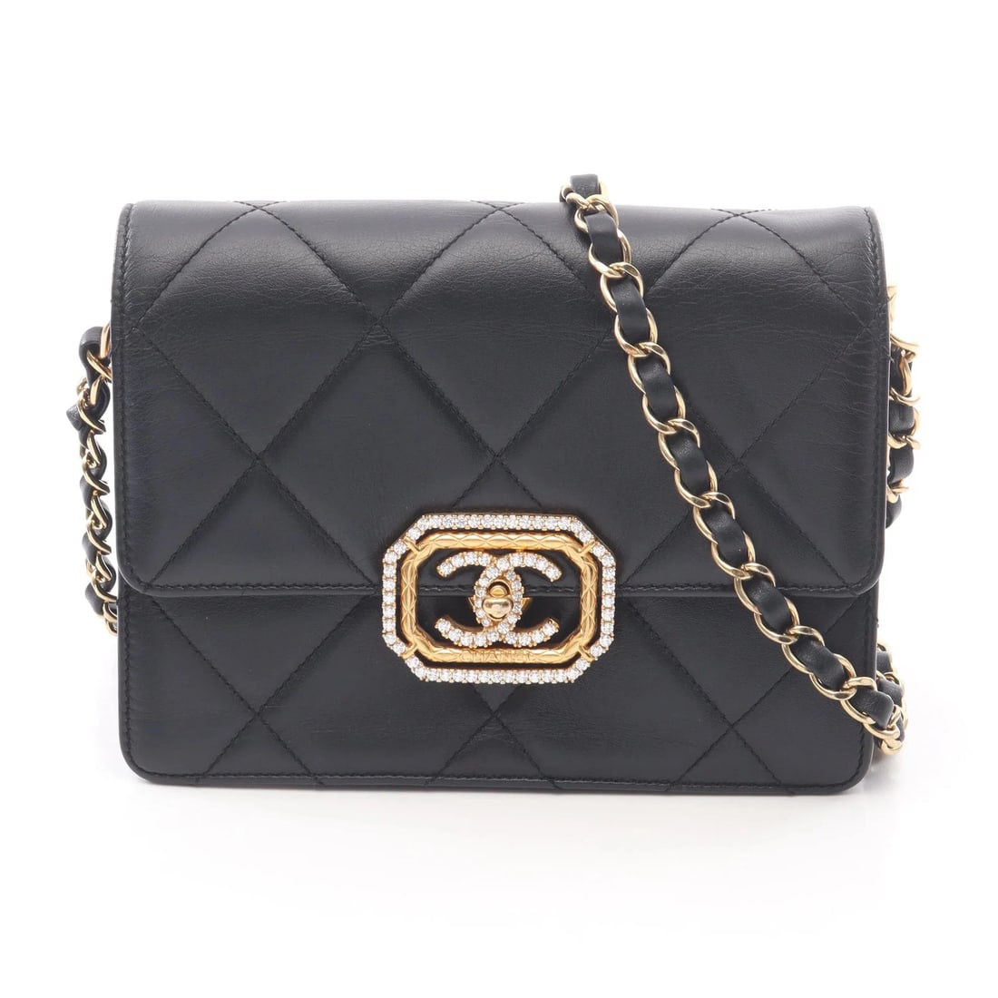 CHANEL MATELASSE SHOULDER BAG BLACK LAMBSKIN LEATHER: Chanel Matelasse Shoulder Bag Black Lambskin Leather Brand: Chanel Type: Shoulder Bag Material: Lambskin Leather Color: Black Size: W19cm x H14cm x D4.5/4.5cm Accessories: None Accessories