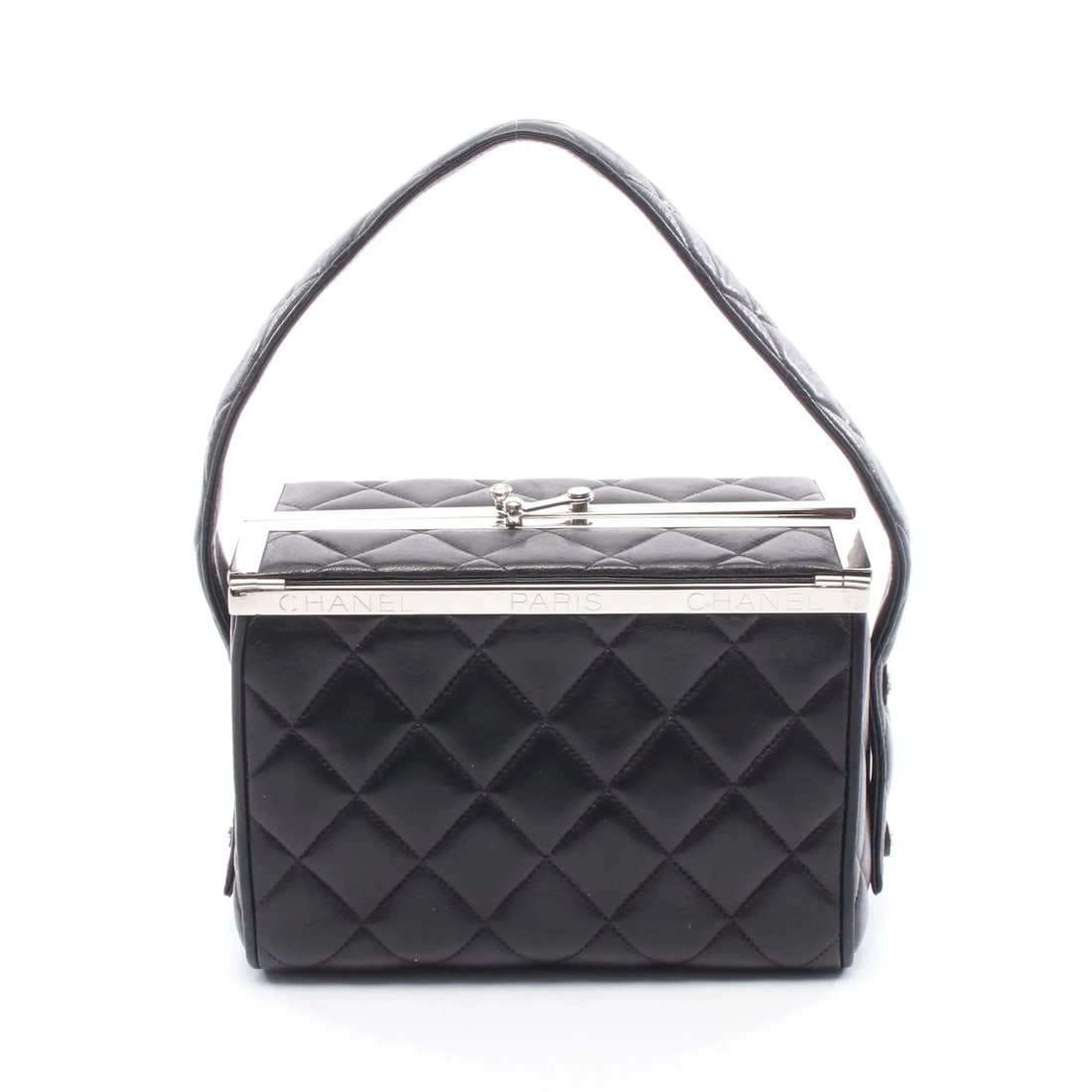 CHANEL MATELASSE HANDBAG BLACK LAMBSKIN LEATHER: Chanel Matelasse Handbag Black Lambskin Leather Brand: Chanel Type: Handbag Material: Lambskin Leather Color: Black Size: W19cm x H13cm x D10.5cm Accessories: None Accessories Notice: When