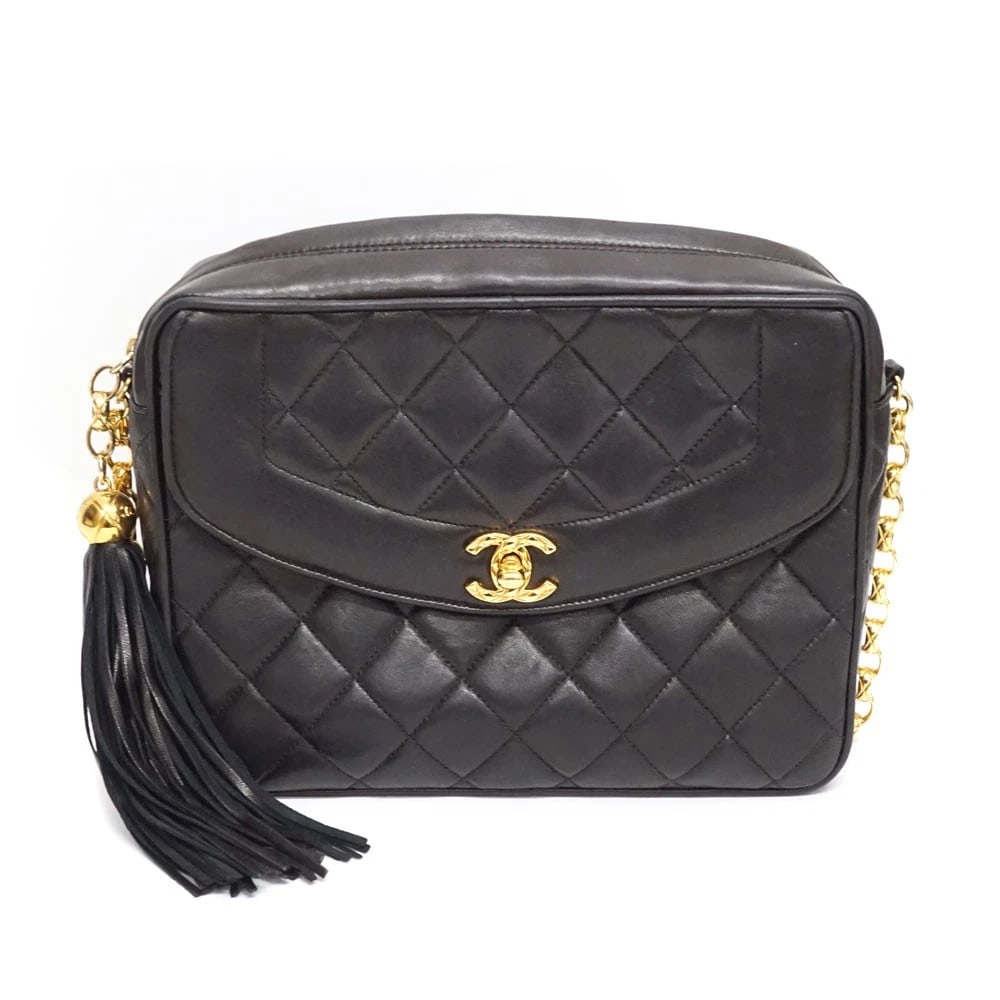 CHANEL DIANA TASSEL CHAIN SHOULDER BAG: Chanel Diana Tassel Chain Shoulder Bag Brand: CHANEL Type: Handbag Material: lambskin Color: Black/Gold hardware Size: W23cm x H17.5cm x D7cm Accessories: None Accessories Notice: When pur