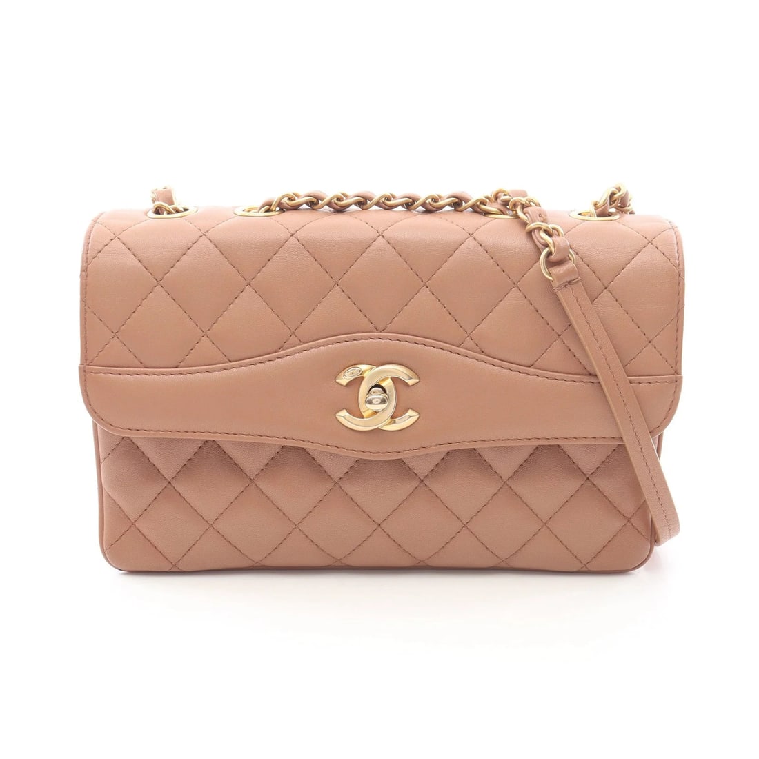 CHANEL MATELASSE SHOULDER BAG BEIGE LAMBSKIN LEATHER: Chanel Matelasse Shoulder Bag Beige Lambskin Leather Brand: Chanel Type: Shoulder Bag Material: Lambskin Leather Color: Beige Size: W24cm x H15cm x D2/5/2cm Accessories: None Accessories N