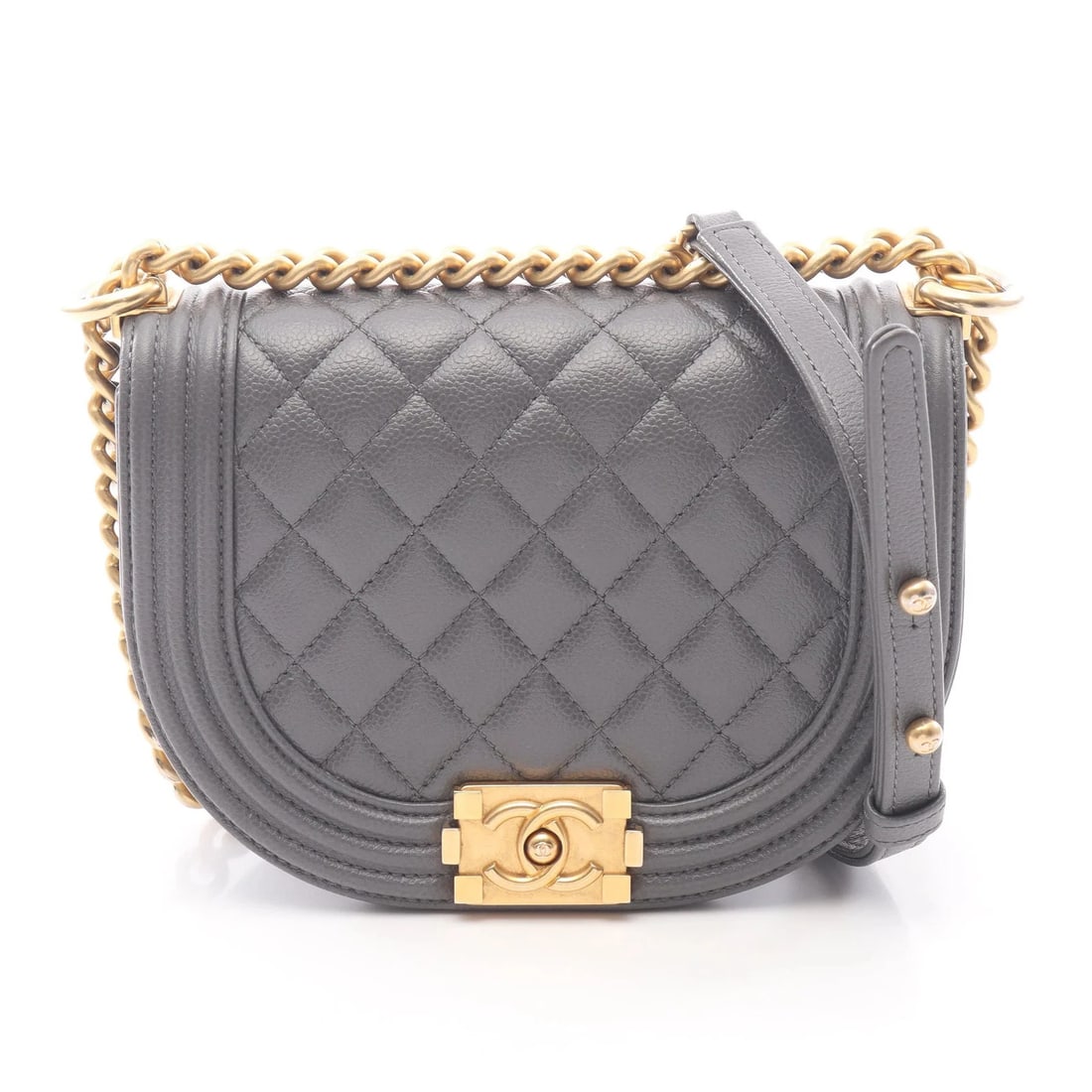 CHANEL BOY CHANEL SHOULDER BAG GRAY LEATHER: Chanel Boy Chanel Shoulder Bag Gray Leather Brand: Chanel Type: Shoulder Bag Material: Leather Color: Gray Size: W18cm x H13cm x D5cm Accessories: None Accessories Notice: When purchasing