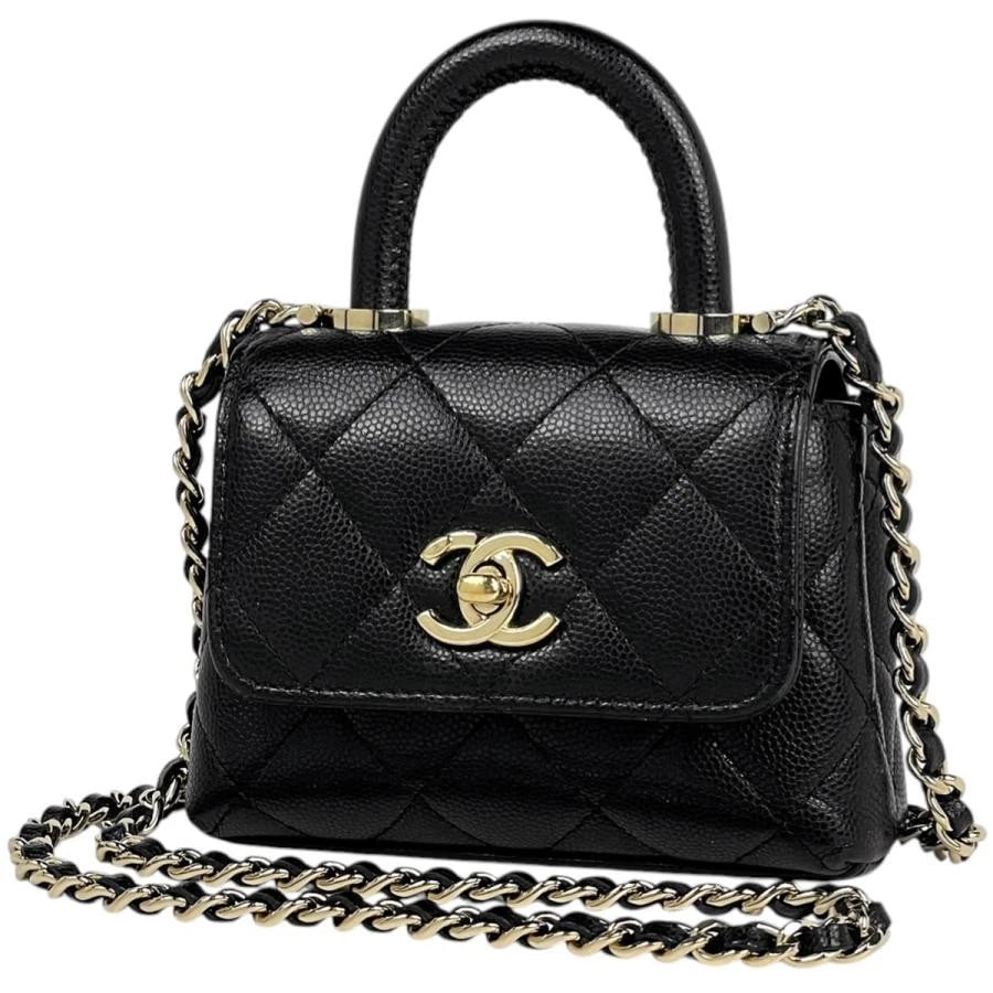 CHANEL COCO MARK CHAIN SHOULDER BAG: Chanel Coco Mark Chain Shoulder Bag Brand: Chanel Type: Coco Mark Chain Shoulder Bag Material: Caviar Skin Color: Black Size: Depth 4 cm Width 12 cm Height 9 cm Accessories: None Accessori