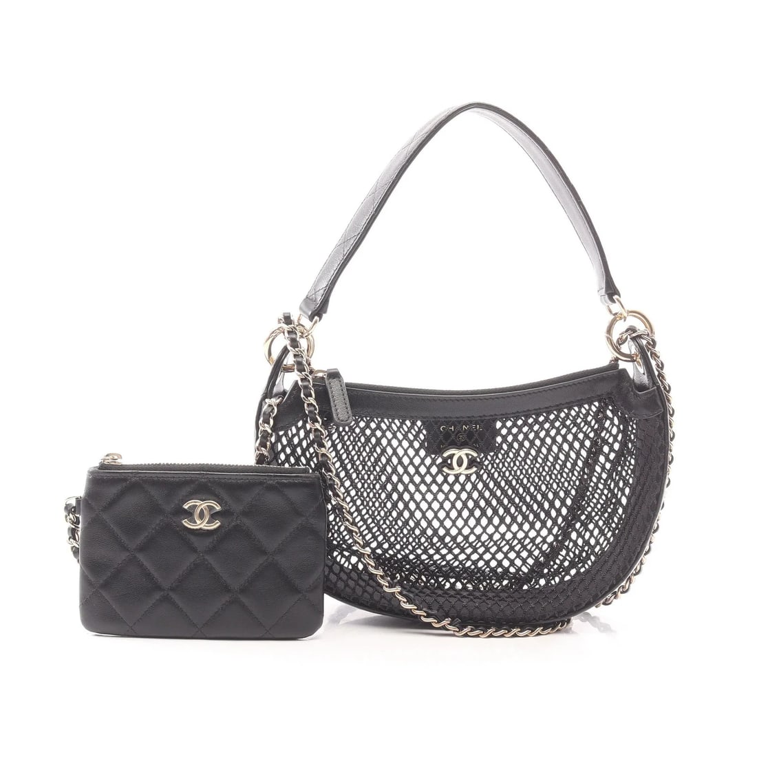 CHANEL COCO MARK 2WAY HANDBAG BLACK LAMBSKIN LEATHER: Chanel Coco Mark 2WAY Handbag Black Lambskin Leather Brand: Chanel Type: Handbag Material: Lambskin Leather Color: Black Size: W22cm x H14cm x D5cm Accessories: None Accessories Notice: Wh