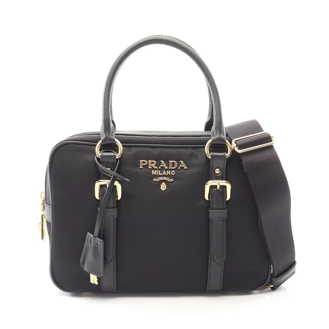 PRADA TESSUTO+SAFFIANO 2WAY HANDBAG BLACK LEATHER (1 of 5)