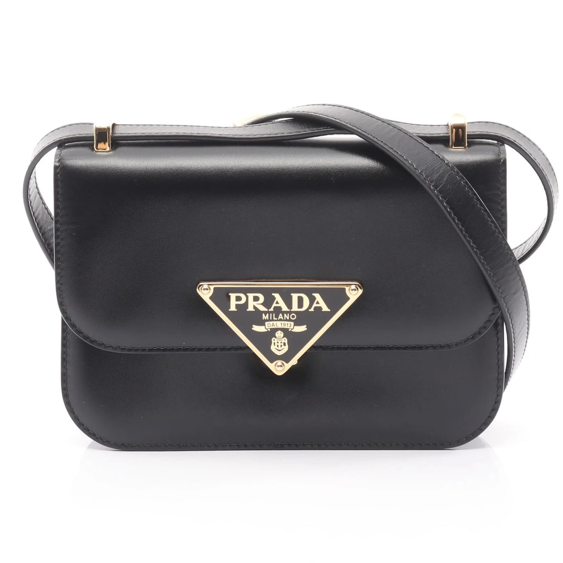 PRADA BOX CALF SHOULDER BAG BLACK LEATHER (1 of 2)