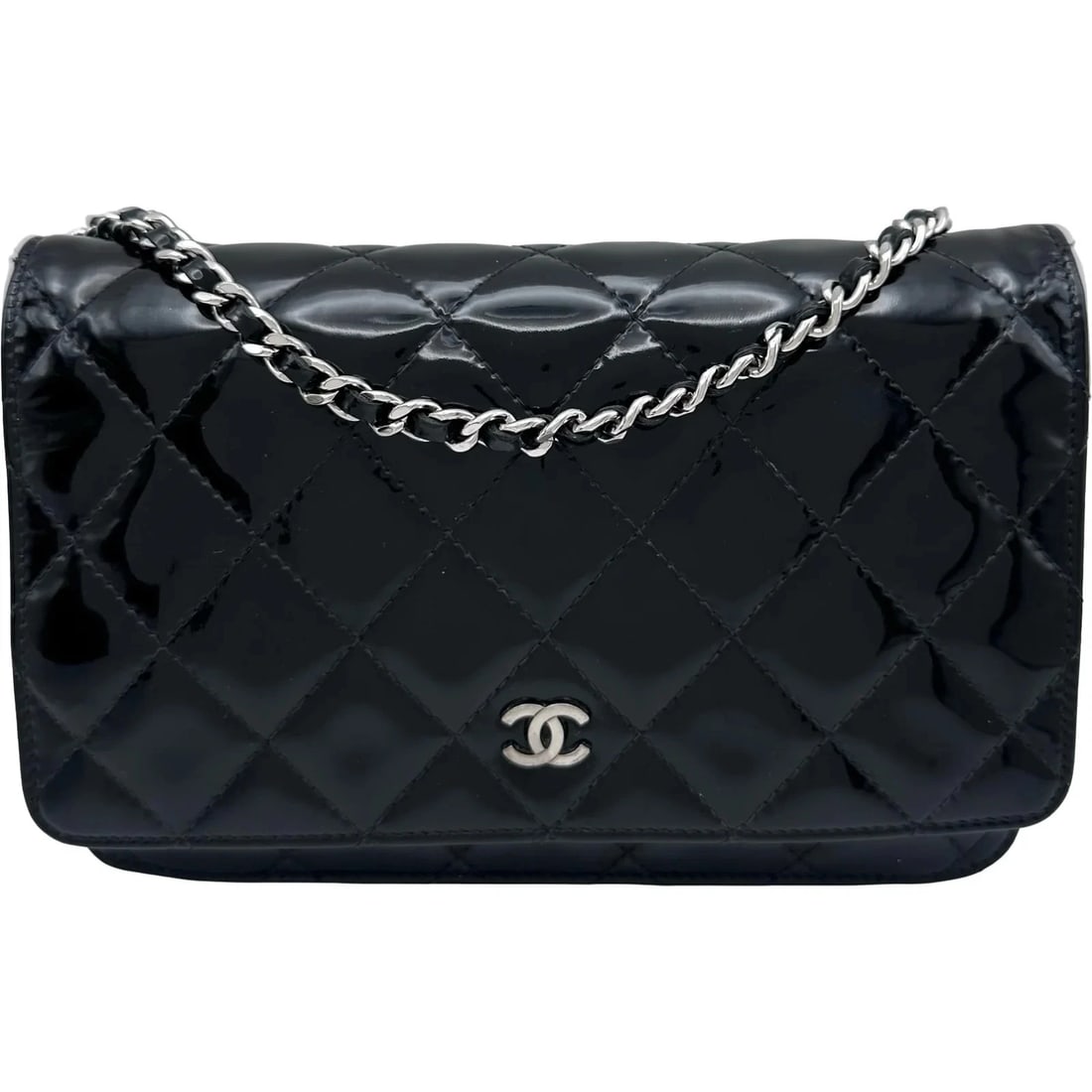 CHANEL MATELASSÉ CHAIN WALLET BLACK PATENT LEATHER SHOULDER BAG: CHANEL Matelassé Chain Wallet Black Patent Leather Shoulder Bag Brand: Chanel Type: Shoulder Bag Material: Patent Leather Color: Black Size: W18.5cm x H13cm x D4cm Accessories: None Access