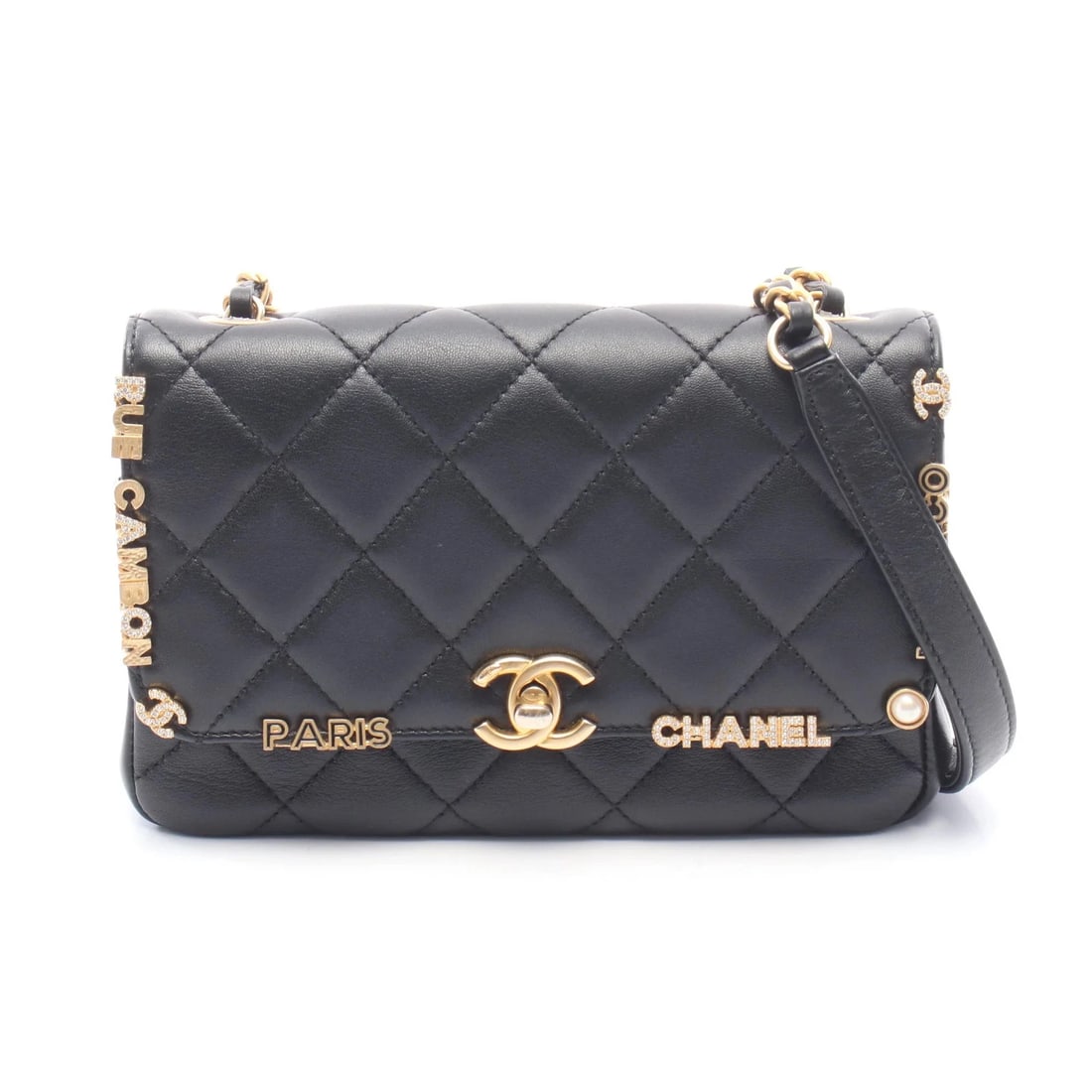 CHANEL MATELASSE SHOULDER BAG BLACK LEATHER: Chanel Matelasse Shoulder Bag Black Leather Brand: Chanel Type: Shoulder Bag Material: Leather Color: Black Size: W19cm x H12cm x D6cm Accessories: None Accessories Notice: When purchasing