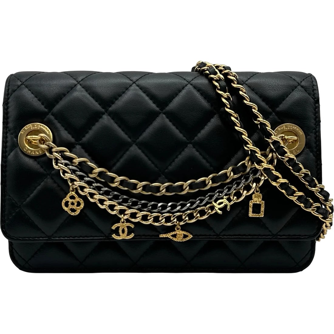 CHANEL MATELASSÉ CHAIN WALLET BLACK LAMBSKIN SHOULDER BAG: CHANEL Matelassé Chain Wallet Black Lambskin Shoulder Bag Brand: Chanel Type: Shoulder Bag Material: Leather Color: Black Size: W19cm x H12.5cm x D4.5cm Accessories: None Accessories Notic