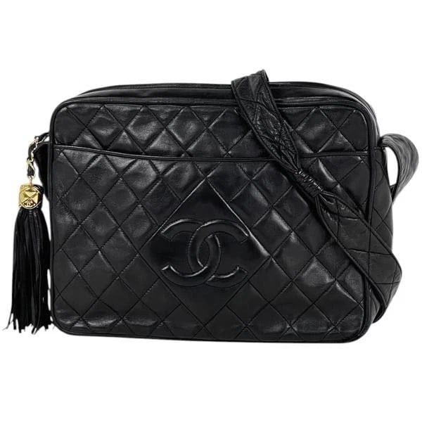CHANEL COCO MARK FRINGE SHOULDER BAG: Chanel Coco Mark Fringe Shoulder Bag Brand: Chanel Type: Coco Mark Fringe Shoulder Bag Material: Leather Color: Black Size: Depth 8 cm Width 27 cm Height 20 cm Accessories: None Accessorie
