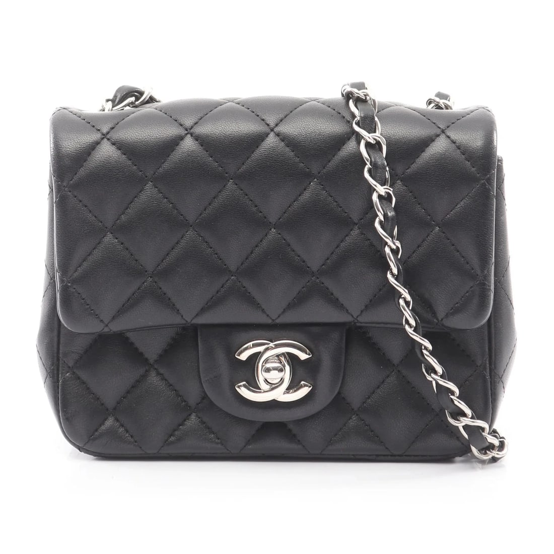 CHANEL MATELASSE SHOULDER BAG BLACK LAMBSKIN LEATHER: Chanel Matelasse Shoulder Bag Black Lambskin Leather Brand: Chanel Type: Shoulder Bag Material: Lambskin Leather Color: Black Size: W17cm x H13cm x D8cm Accessories: None Accessories Notic