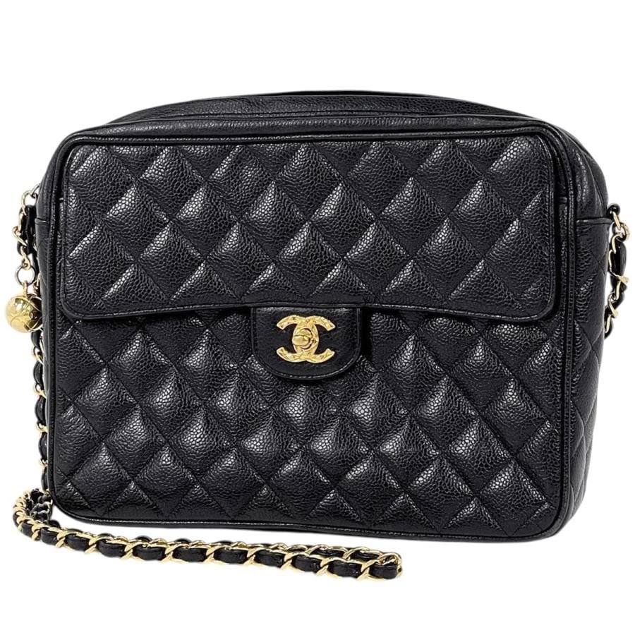 CHANEL COCO MARK CHAIN SHOULDER BAG: Chanel Coco Mark Chain Shoulder Bag Brand: Chanel Type: Coco Mark Chain Shoulder Bag Material: Caviar Skin Color: Black Size: Depth 7 cm Width 25 cm Height 19.5 cm Accessories: None Access