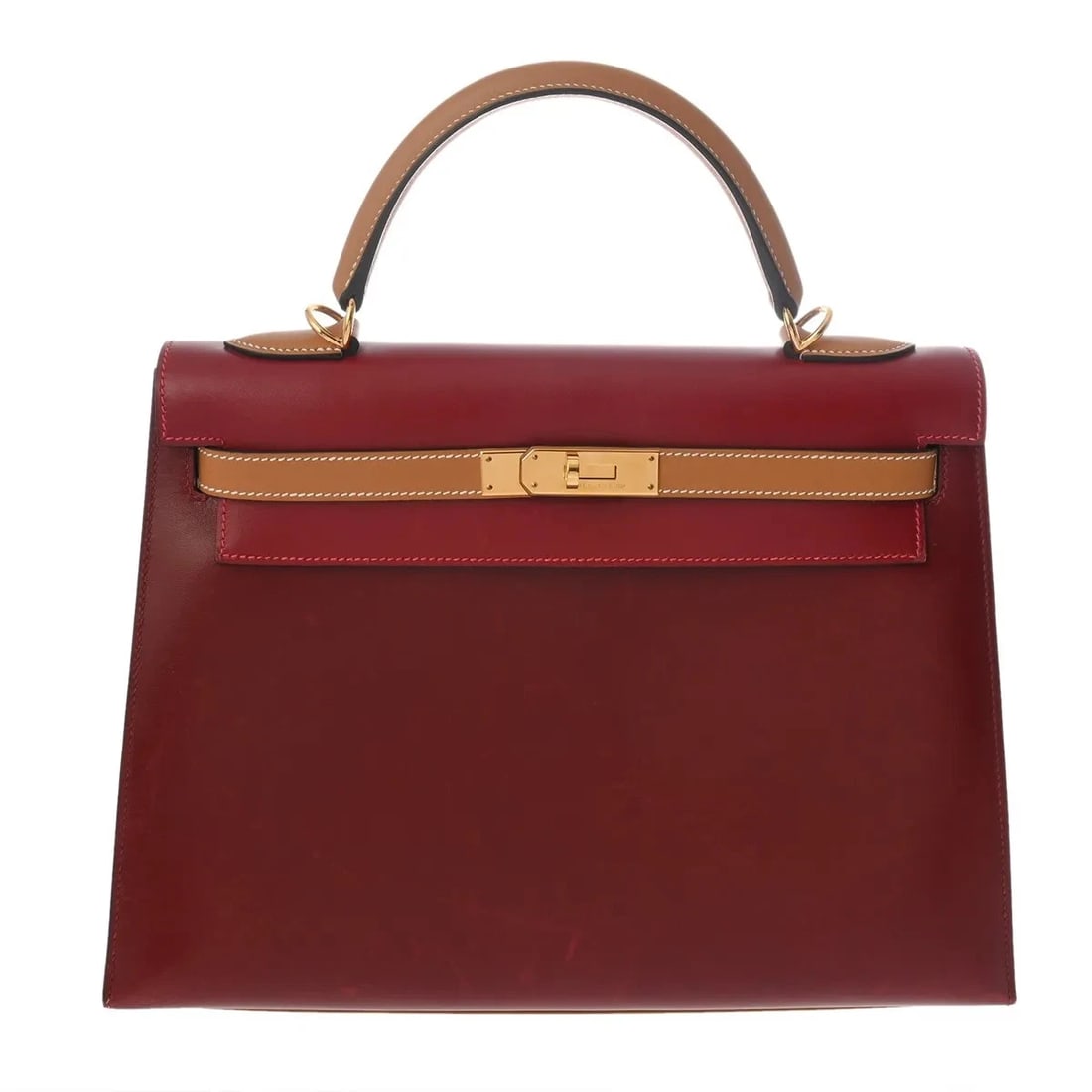 HERMES KELLY HANDBAG BOX CALF GOLD: Hermes Kelly Handbag Box Calf Gold Brand: Hermes Type: Handbag Material: Box Calf Color: Gold Size: W 33cm / H 23cm / D 12cm Accessories: None Accessories Notice: When purchasing pre-owned