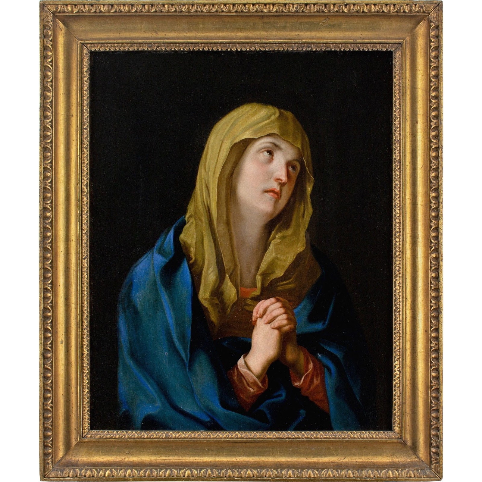 FOLLOWING GUIDO RENI, JOSZEF SCHMIDT MATER DOLOROSA: Year: 1829 Size: 27 x 32 in / 69cm x 83cm Medium: Oil on panel Description: The Mater Dolorosa is shown in this early 19th-century oil painting by Hungarian artist Joszef Schmidt (1810-1875). It is ba