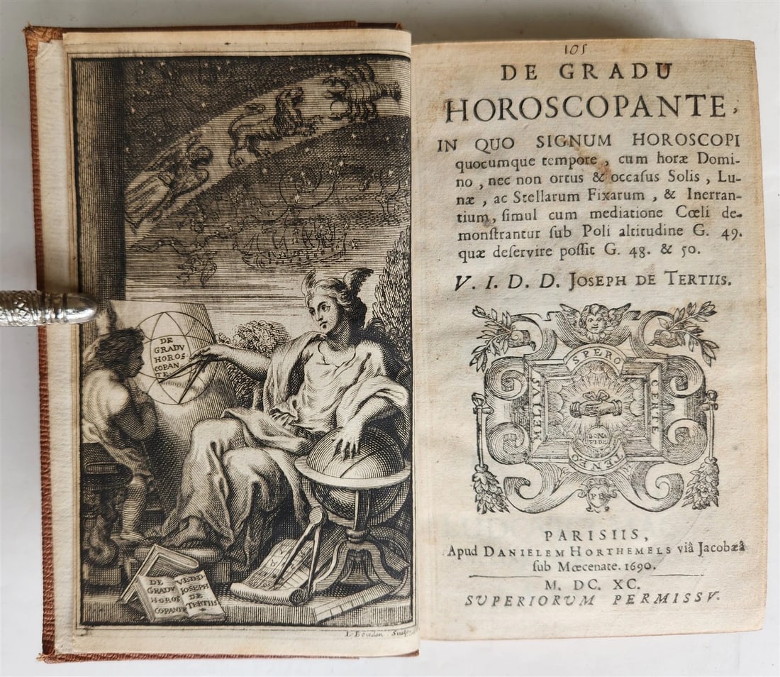 1690 HOROSCOPE & ASTROLOGY SIGNS RARE 17TH-CENTURY ANTIQUE JOSEPH DE TERTIUS: Year/Century: 17th century Language: Latin Subject: Illustrated Binding: Leather Description: Joseph de Tertius De gradu horoscopante in quid signum horoscopi quocumque tempore, cum horae domino, nec 
