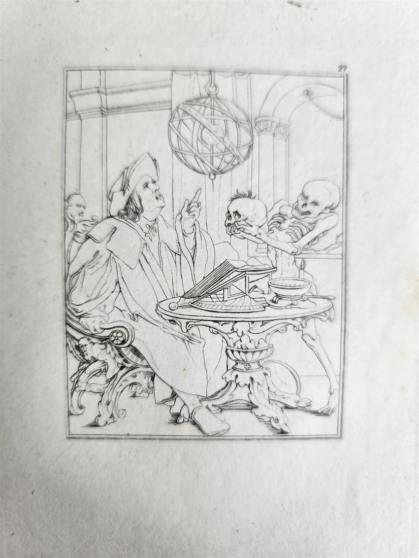 1831 HOLBEIN VINTAGE DER TODTENTANZ BECHSTEIN'S DANCE OF DEATH POEM 48 ETCHINGS: Year/Century: 19th century Language: German Subject: Illustrated Binding: Cloth Description: Bechstein, L. Der Todtentanz. Ein Gedicht. The Dance of Death, a poem, Leipzig: bei Friedtich August Leo, 1
