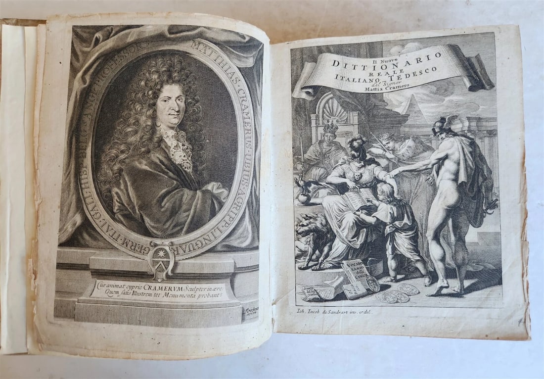 M. CRAMER'S 1693 ITALIAN GERMAN DICTIONARY, VINTAGE VELLUM BOUND (1 of 15)