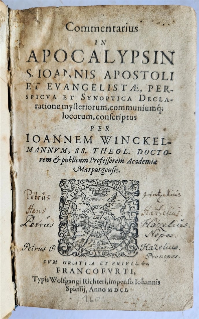 1601 APOCALYPSIS ANCIENT BLIND-TOOLED VELLUM BINDING COMMENTARIUS (1 of 13)