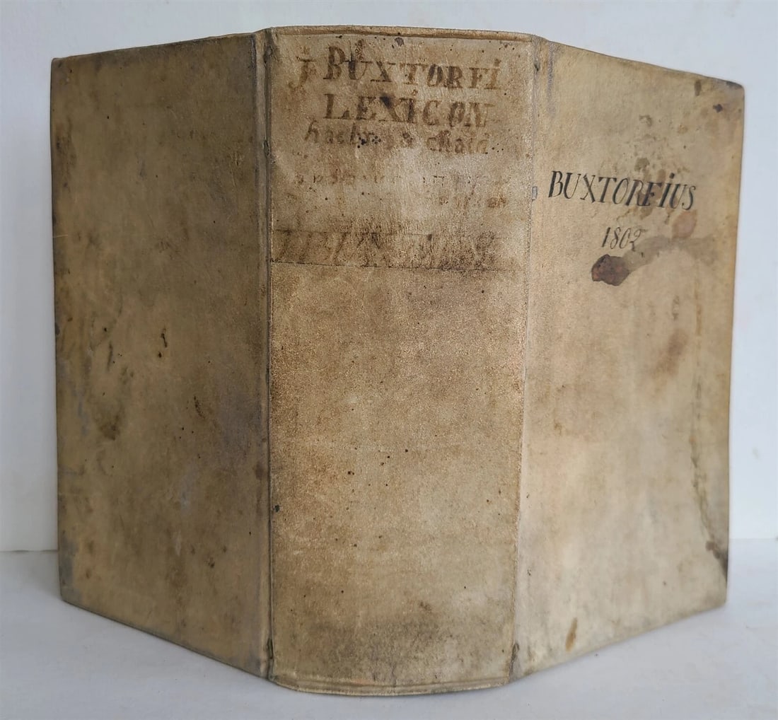 1710 BUXTORF ANTIQUE VELLUM BINDING LEXICON HEBRAICUM & CHALDAICUM: Year/Century: 18th century Language: Hebrew Subject: Religion & Spirituality Binding: Vellum Description: Hebraicum and Chaldaicum Lexicon: completens omnes voces, tam primaq quam derivatas, quae in S