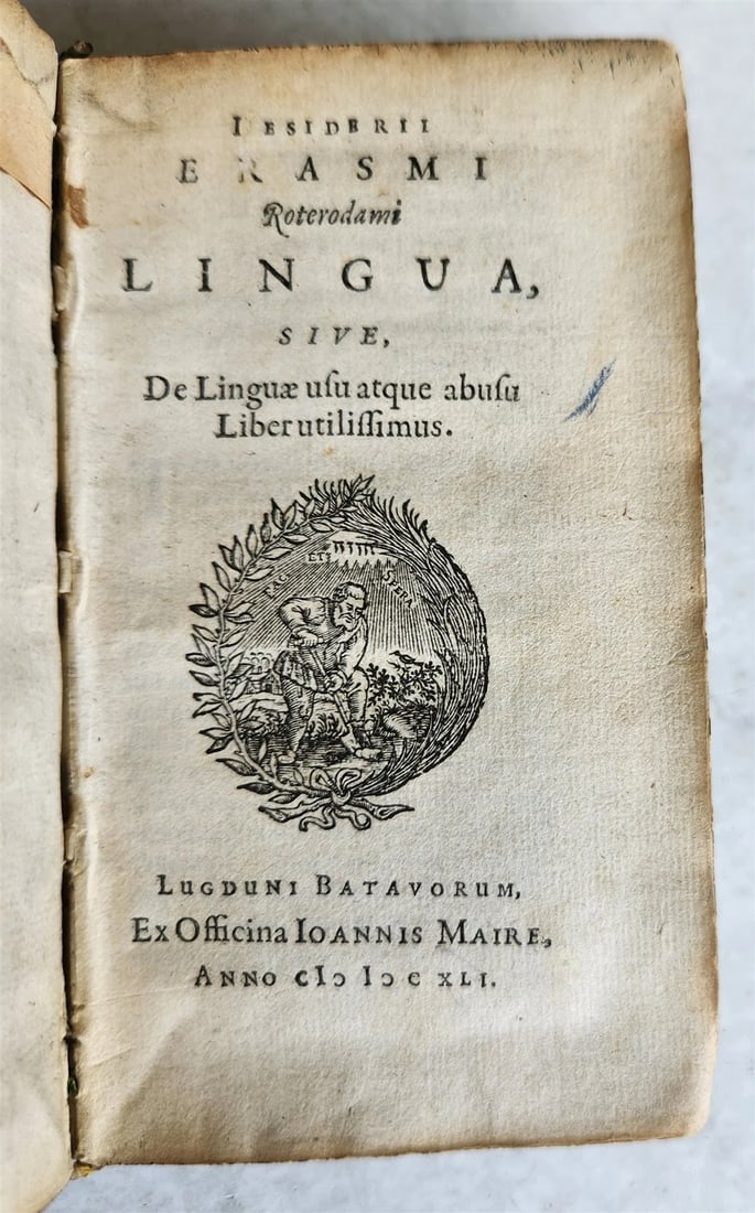 1641 LINGUA BY ERASMUS, A 17TH-CENTURY ANTIQUE VELUM BINDING (1 of 9)