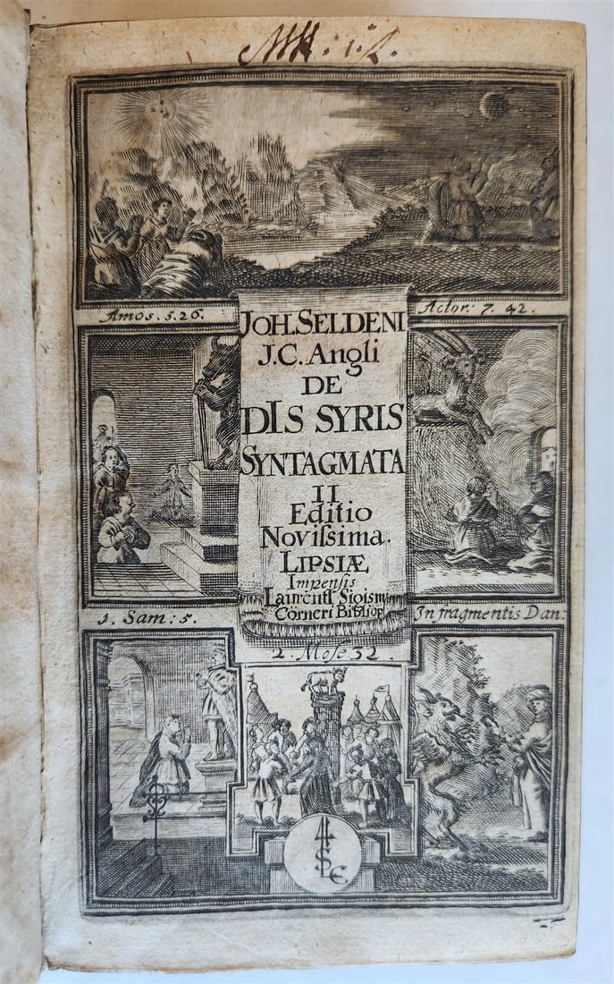 1672 ORIENTAL RELIGIONS: AN ANCIENT VELLUM BOUND BY JOHN SELDEN: Year/Century: 17th century Language: Latin Subject: History Binding: Vellum Description: Adversaria nempe de Numinibus de Di(i)'s Syris syntagmata II...Accedunt fere quae sunt reliqua Syrorum. porro A