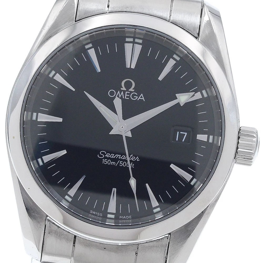 OMEGA SEAMASTER AQUA TERRA DATE BLACK QUARTZ WATCH: OMEGA Seamaster Aqua Terra Date black Quartz Watch Brand: OMEGA Type: Wristwatch Material: Band Material Stainless Steel, Case Material Stainless Steel Color: Band Color Silver, Dial Color black,