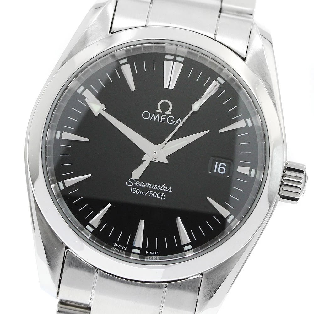 OMEGA SEAMASTER AQUA TERRA DATE BLACK QUARTZ WATCH: OMEGA Seamaster Aqua Terra Date black Quartz Watch Brand: OMEGA Type: Wristwatch Material: Band Material Stainless Steel, Case Material Stainless Steel Color: Band Color Silver, Dial Color black,