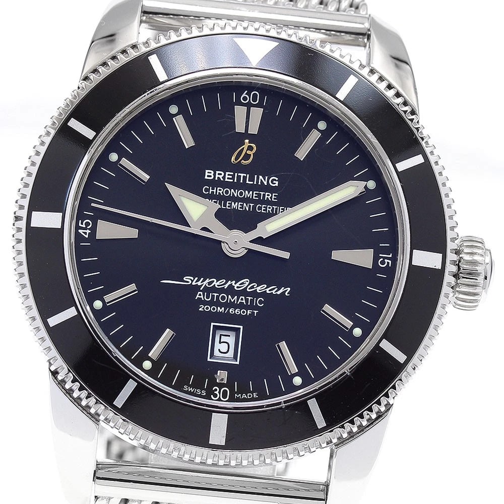BREITLING SUPEROCEAN HERITAGE DATE AUTOMATIC WATCH: BREITLING Superocean Heritage Date Automatic Watch Brand: BREITLING Type: Wristwatch Material: Band Material Stainless Steel, Case Material Stainless Steel Color: Band Color Silver, Dial Color black,