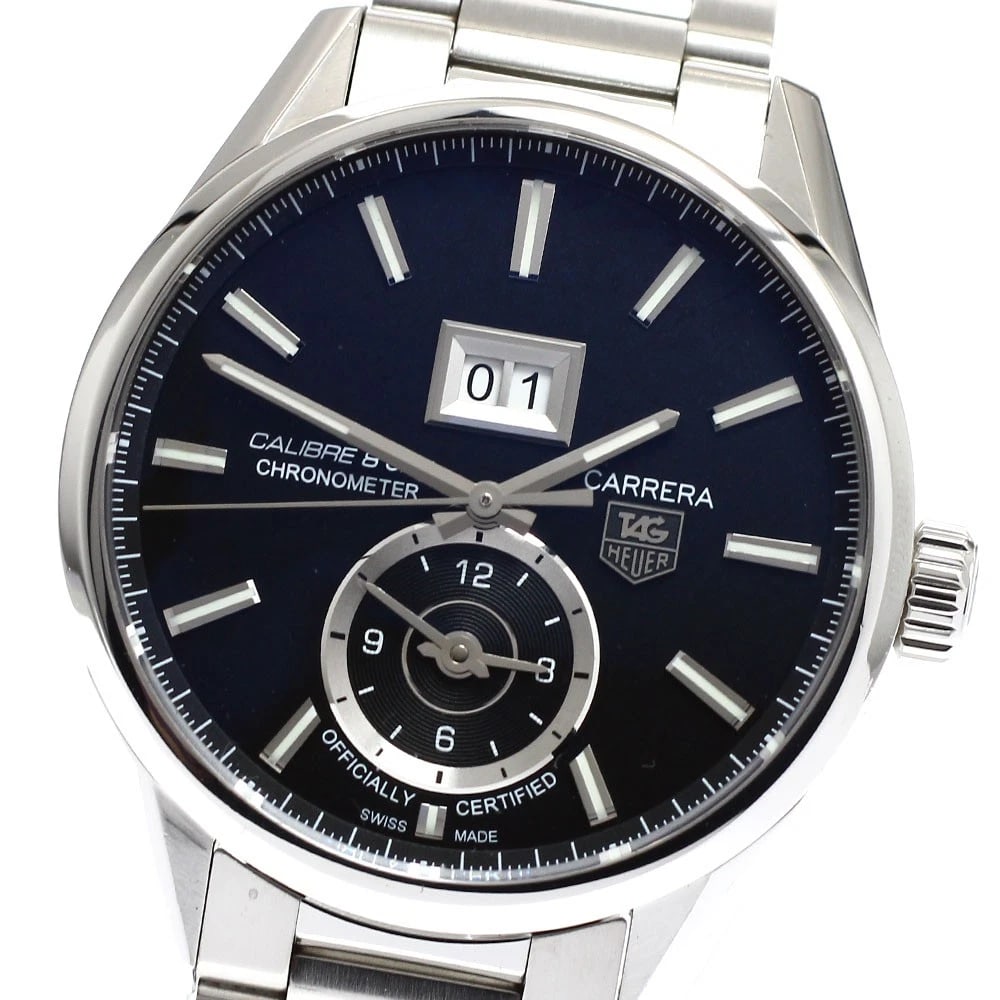 TAG HEUER CARRERA GRAND DATE GMT CALIBER AUTOMATIC WATCH: TAG HEUER Carrera Grand Date GMT Caliber Automatic Watch Brand: TAG HEUER Type: Wristwatch Material: Band Material Stainless Steel, Case Material Stainless Steel Color: Band Color Silver, Dial Color