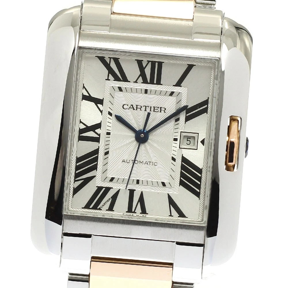 CARTIER TANK ANGLAISE DATE SILVER AUTOMATIC WATCH: CARTIER Tank Anglaise Date Silver Automatic Watch Brand: CARTIER Type: Wristwatch Material: Band Material Stainless Steel/PG, Case Material Stainless Steel Color: Band Color Silver / Pink Gold, Dial