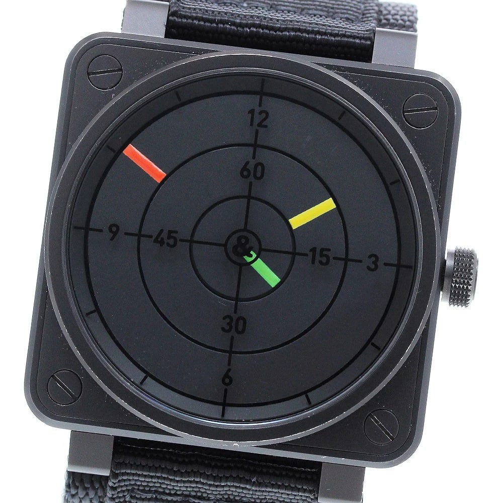 BELL?ROSS RADAR BLACK AUTOMATIC WATCH: Bell?Ross radar black Automatic Watch Brand: Bell?Ross Type: Wristwatch Material: Band Material Nylon, Case Material Stainless Steel Color: Band Color black, Dial Color black, Case Color black Size: C