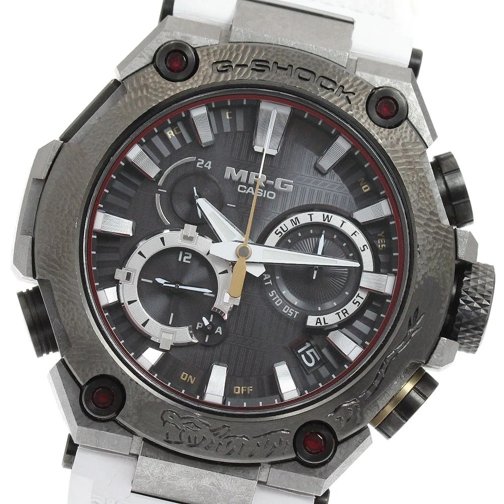 CASIO G-SHOCK SOLAR POWERED RADIO WATCH: CASIO G-SHOCK Solar Powered Radio Watch Brand: CASIO Type: Wristwatch Material: Band Material rubber, Case Material titanium Color: Band Color white, Dial Color black, Case Color Black / Silver Size: