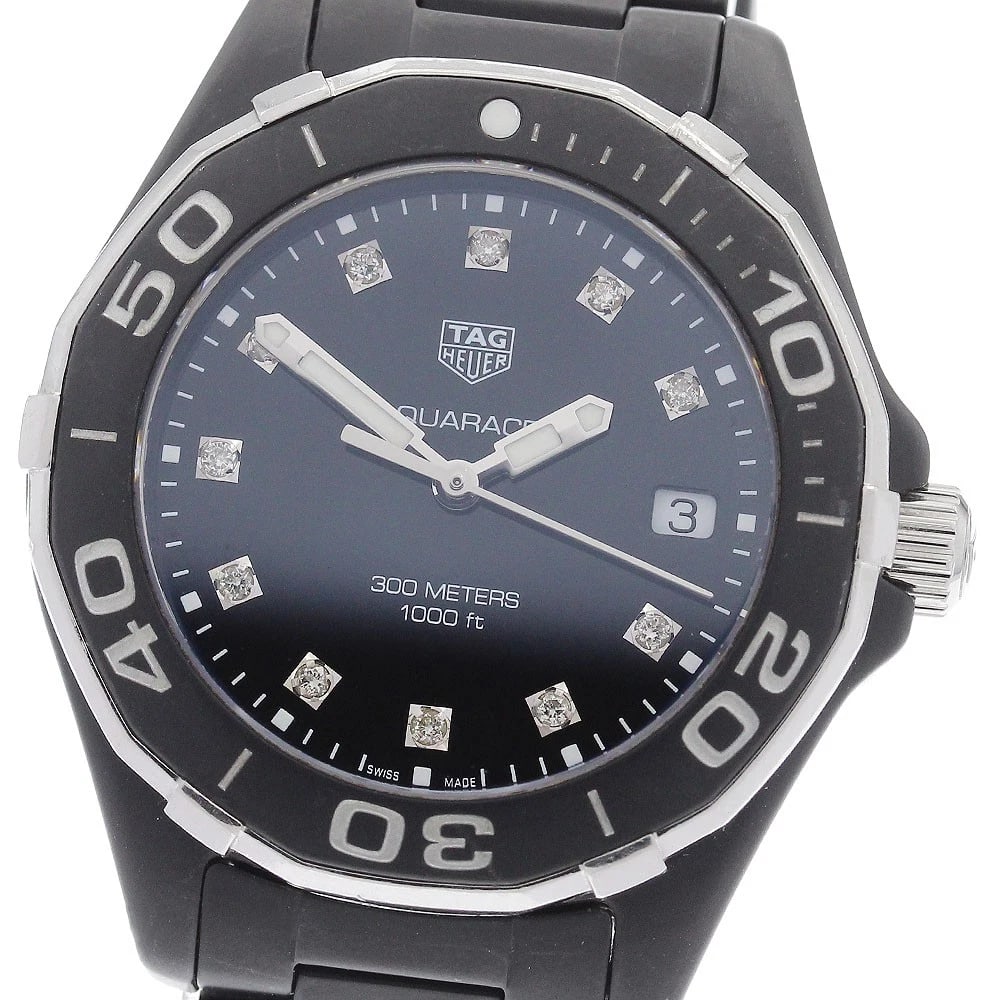 TAG HEUER AQUA RACER DIAMOND DATE BLACK QUARTZ WATCH: TAG HEUER Aqua racer Diamond Date black Quartz Watch Brand: TAG HEUER Type: Wristwatch Material: Band Material ceramic, Case Material Ceramic / Stainless Steel Color: Band Color black, Dial Color