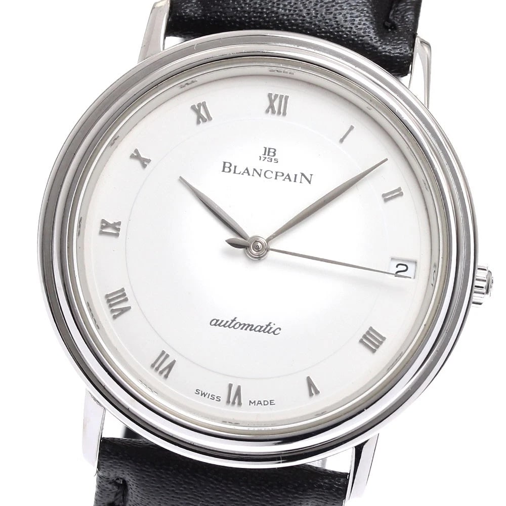 BLANCPAIN VILLERET DATE WHITE AUTOMATIC WATCH: Blancpain Villeret Date white Automatic Watch Brand: Blancpain Type: Wristwatch Material: Band Material leather, Case Material Stainless Steel Color: Band Color black, Dial Color white, Case Color